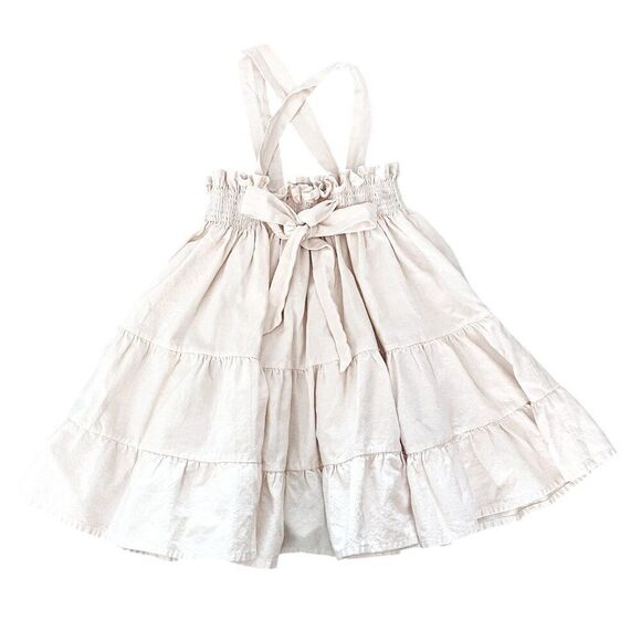 Noble Girls Organic GOTS Oat Milk Beige Smocked Fia Twirly Ruffle Dress Size 4 - Picture 4 of 6